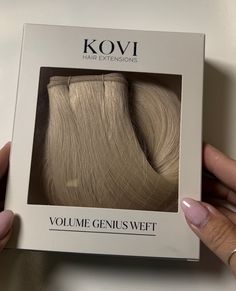 KOVI Volume Genius Wefts are designed for maximum impact volume. Our Volume Genius wefts are two extra thick genius wefts stacked together allowing for a single extra thick genius weft application. KOVI Hair Extensions are made with 100% Remy human hair. Our hair is hand-selected to ensure cuticles remain intact and properly aligned for tangle-free hair. KOVI's meticulous collection process means your hair will stay soft, shiny, and easy to style throughout your wear. Material 100% Remy Human Ha Luxury Hair Extensions Photoshoot, Cosmo Aesthetic, How To Style Hair With Extensions, Hair Packaging Design, Hair Extension Packaging, Wig Business, Hair Branding, Hair Packaging, Resin Business