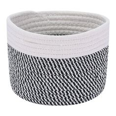 a black and white basket on a white background