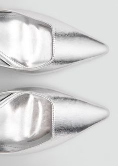 Metallic sling back shoes - Women | MANGO USA Sling Back Shoes, Back Shoes, Contemporary Bride, Wedding Guest Style, Silver Shoes, Sling Back, Kitten Heel, White Summer, Denim Outfit