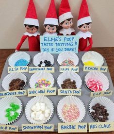 the elfs are getting ready to eat their treats for christmas time and they're very excited