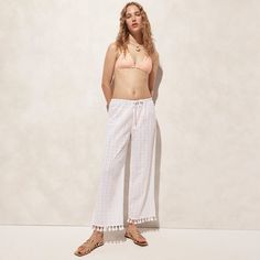 J.Crew: Eyelet Beach Pant With Tassels For Women Pink Linen Pants, Jcrew Swim, Drapey Pants, Faithful The Brand, Desert Style, Style Festival, Cover Up Beach, Desert Fashion, Jcrew Collection