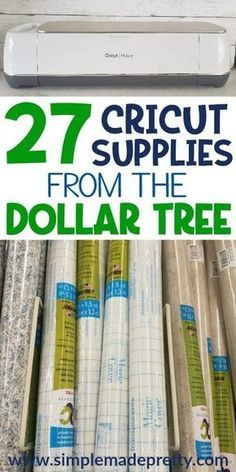 the words 27 cricut supplies from the dollar tree are in green and white