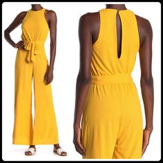 Nsr Waist Tie Sleeveless Jumpsuit, Color: Mustard Yellow. Size L. Prepare For The Next Special Occasion In This High Neck Waist Tie Jumpsuit. - High Neck - Sleeveless - Back Keyhole With Button Closure - Waist Tie - Elastic Waist 100% Polyester. Sleeveless Tie Waist Jumpsuits And Rompers For Vacation, Summer Sleeveless Jumpsuit With Tie Waist, Sleeveless Tie-back Jumpsuits And Rompers For Vacation, Summer Stretch Jumpsuits And Rompers With Tie Waist, Sleeveless Tie Back Jumpsuit For Vacation, Chic Sleeveless Jumpsuits And Rompers With Tie Waist, Casual Sleeveless Jumpsuit With Tie Waist, High Neck Sleeveless, Sleeveless Jumpsuits