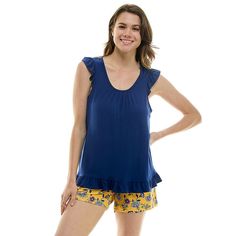 Sleep comfortably in this women's Croft & Barrow sleeveless pajama shirt & pajama shorts set. Click on this INTIMATES & SLEEPWEAR GUIDE to find the perfect fit and more! Sleep comfortably in this women's Croft & Barrow sleeveless pajama shirt & pajama shorts set. Click on this INTIMATES & SLEEPWEAR GUIDE to find the perfect fit and more! FEATURES 2-piece set includes: ruffle tank top and shorts Soft construction Ruffled hem Top: Sleeveless, ruffle sleeves, u-neck Shorts: drawstring elastic waist Sleeveless Pajama, Tank Top And Shorts, More Sleep, Petite Size Chart, Ruffle Tank Top, Sleep Shorts, Loose Fitting Tops, Sleep Set, Hem Top