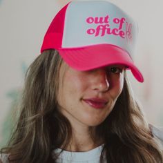 Introducing the Out of Office Trucker Hat! This is the perfect accessory for your road trip or any time you want to feel like you're on vacation. The "out of office" text lets everyone know that you're not available, and the foam trucker hat keeps you cool and comfortable in any weather. The sweatband keeps your head dry, and the adjustable back ensures a perfect fit. So grab your hat and hit the road! 65% cotton, 35% polyester machine wash delicate or hand wash one size fits most adjustable bac Boat Hair, Lake Hair Styles, Camping Hair, Funny One Liners, Girl Decals, Out Of Office, Wholesale Hair, Mesh Netting, Hit The Road