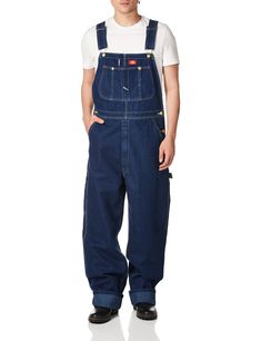 PRICES MAY VARY. SUPERIOR COMFORT FIT: These 100% cotton roomy denim overalls feature durable triple-stitched seams for added strength, a watch pocket, hammer loop, a convenient dual pocket for cell phone, pliers, ruler, etc., and a large bib pocket w/ pencil division. STURDY FUNCTIONALITY: These generous fit overalls are built for hard work & equipped for comfort & convenience with cross-over high-back shoulder straps, dual button holes in the bib for a pocket watch fob & roomy straight legs th Blue Overalls Outfit Men, Blue Overalls With Pockets For Streetwear, Cheap Men's Overalls For Streetwear, Cheap Blue Men's Overalls, Coveralls Workwear, Dickies Clothing, Dickies Overalls, Big And Tall Style, Non-stretch Blue Denim Overalls