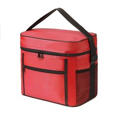 an image of a red cooler bag on white background