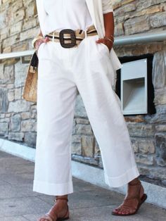 Casual Cotton Pockets Loose Pants Knee Length Pants Outfit, Knee Length Pants, Jenna Lyons, Shop Pants, Over 60 Fashion, Summer Closet, Zipper Pants, 60 Fashion, Pants White