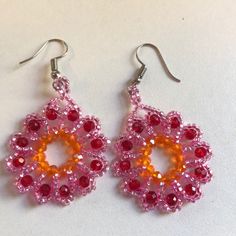 Made With Real Shakira Rocks Imported From Mexico Spring Pink Beaded Earrings, Casual Pink Earrings, Handmade Casual Pink Earrings, Casual Orange Earrings, Casual Pink Party Jewelry, Casual Pink Jewelry For Festival, Pink Round Earrings For Summer, Pink Round Summer Earrings, Summer Casual Pink Jewelry