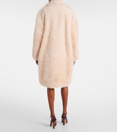 Manico faux fur coat in white - Sportmax | Mytheresa Luxury Long Sleeve Fluffy Outerwear, Luxury Fluffy Long Sleeve Outerwear, Chic Mohair Winter Outerwear, Chic Mohair Outerwear For Winter, Elegant Mohair Outerwear For Fall, Beige Mohair Long Sleeve Outerwear, White Faux Fur Coat, Oversized Coat, Faux Fur Coat