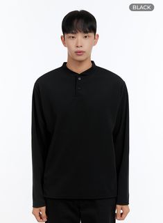 Product Detail Style : Casual, Minimal Occasion : Work wear Type : Men, TShirts Detail : Buttoned Print : Solid Material : Polyester Sleeve : Long sleeve Polyester100 Color : White, Dark green, Black Made in Korea Model Size Model is wearing size L and the color White. Height : 5'9" | 176cm / Top : M / Bottom : L (30 inch) .prddescription table, .prddescription td, .prddescription th { border : 1px solid black; border-collapse : collapse; padding: 10px; } Size(Inch) Size Shoulder Bust Sleeve Len Casual Black Henley For Fall, Casual Black Henley With Crew Neck, Casual Black Crew Neck Henley, Black Collared Casual Sweatshirt, Casual Black Collared Sweatshirt, Black Relaxed Fit Long Sleeve Casual Top, Black Casual Long Sleeve Top With Relaxed Fit, Black Cotton Relaxed Fit Long Sleeve Top, Black Relaxed Fit Cotton Long Sleeve Top