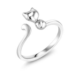 Silver Cat Design Ring, Adjustable Sterling Silver Cat Design Rings, Adjustable Cat Design Rings, Silver Cat Design Promise Ring, Silver Ring With Cat Design For Anniversary, Silver Promise Ring With Cat Design, Silver Anniversary Ring With Cat Design, Sterling Silver Cat Design Rings For Anniversary, Anniversary Sterling Silver Rings With Cat Design