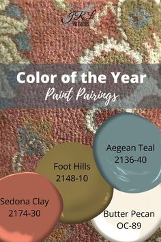 an advertisement for the color of the year paint pairings, with three different colors