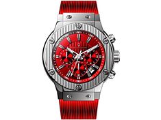 Stainless steel case, Rubber Strap, Red dial, Quartz movement, Scratch resistant mineral, Water resistant up to 5 ATM - 50 meters - 165 feet //  CV8144 Mineral Water, Quartz Movement, Stainless Steel Case, Wrist Watch, Water Resistant, Stainless Steel, Van, Water, Red