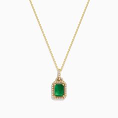 Effy Brasilica 14K Yellow Gold Emerald & Diamond Pendant, 1.62 TWC Gold Necklace With Emerald Cut In 14k Gold, Emerald Diamond Pendant, Effy Jewelry, Yellow Stone, Emerald Diamond, Gold Yellow, Diamond Pendant, Round Diamonds, Gold Metal