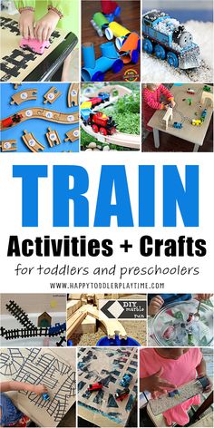 a collage of pictures with the words train activities and crafts for toddlers and preschoolers