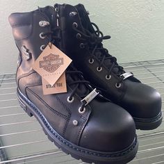 Nwt Men’s Harley Davidson Boots New In Box, Steel Toe Riding Boots Black Motorcycle Boots, Mens Riding Boots, Leather Motorcycle Boots, Harley Davidson Boots, Side Zip Boots, Black Riding Boots, Boots Square Toe, Vintage Biker, Harley Davidson Men