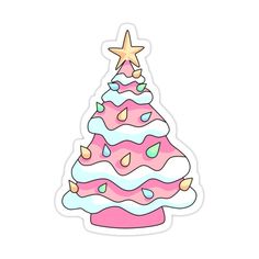 a pink christmas tree sticker on a white background