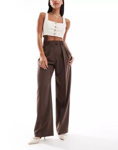 ASOS DESIGN wide leg pants in brown | ASOS Brown Wide Leg Pants With Belt Loops For Work, Brown High-waisted Pants For Work, Brown High Waist Wide Leg Pants For Office, High Waist Wide Leg Brown Pants For Office, High Waist Brown Wide Leg Pants For Office, Brown Wide-leg Office Pants, Brown High-waisted Wide Leg Pants For Work, Brown Wide Leg Pants For Business Casual, Brown High-waisted Pants For Workwear