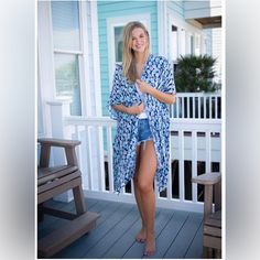 Simply Southern Kimono - Pink, Blue And White Starfish/Sand Dollar Print - Lightweight - One Size - New With Tags Blue Short Sleeve Cover-up For Beach Party, Blue Beachwear Cover-up For Day Out, Blue Cover-up For Vacation Day Out, Blue Cover-up For Beach Day Out, Blue Beachy Cover-up For Day Out, Casual Blue Cover-up For Day Out, Blue Casual Cover-up For Beach Party, Casual Blue Cover-up For Beach Party, Casual Blue Cover-up For Vacation