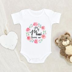 New Mimi Baby Onesie - Cute Baby Onesie - My Mimi Loves Me Baby Onesie - Boho Baby Onesie - Mimi Baby Clothes HOW TO ORDER:1) Choose onesie2) Select design color if applicable3) Enter customization in “Add your personalization” field4) ADD TO CART5) Select from our shipping class optionsONESIE SIZES0-3 Months :: 21-24 in. / 6-12 Ibs.3-6 Months :: 24-26 in. / 12-16 Ibs.6-9 Months :: 26-28 in. / 16-20 Ibs.12 Months :: 28-30 in. / 20-24 Ibs.PERSONALIZATIONIF the item includes personalization, enter Cute Pink Onesie For Mother's Day, Cute Onesie For Playtime On Mother's Day, Baby Onsies Ideas, Onsies Ideas, Mimi Love, Baby Clothes Sizes, Newborn Onesies, Boho Baby, Baby Grows