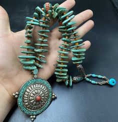 Old Unique Tibetan Pendant With turquoise & coral Old Tibetan Natural Turquoise Beads With Brass turquoise pendent Necklace Amulet Style Turquoise Necklace With Large Pendant, Turquoise Amulet Necklace With Large Pendant, Turquoise Pendant Beaded Necklace, Turquoise Pendant Beaded Necklace With Natural Stones, Unique Turquoise Pendant Beaded Necklace, Unique Turquoise Pendant Beaded Necklaces, Turquoise Amulet Necklace With Gemstone Beads, Turquoise Amulet Pendant Necklace With Natural Stones, Unique Turquoise Beaded Necklace With Pendant