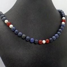 Dumortierite Carnelian White Jade Necklace Natural Stone Blue Carnelian Spiritual Jewelry, Spiritual Blue Carnelian Jewelry, Blue Carnelian Jewelry For Gifting, Blue Carnelian Jewelry As A Gift, Blue Carnelian Jewelry Gift, Blue Carnelian Jewelry For Gift, Gemstone Lariat Necklace, Aventurine Necklace, Blue Beaded Necklace