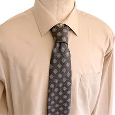 David Taylor Button Down Collar Dress Shirt & Tie - Khaki Color W/Brown Printed Rossano Collection Tie - Long Sleeves; Measures 32/33” - Neck Measures 17” - Single Needle Tailoring - Regular Fit With A Classic Collar - Double Button Cuff - One Front Pocket - 64% Polyester/ 35% Cotton {Bin#11} Tie Ideas, David Taylor, Dress Shirt And Tie, Brown Tie, Tie Men, Fitted Dress Shirts, Shirt Tie, Short Sleeve Dress Shirt, White Button Down Shirt