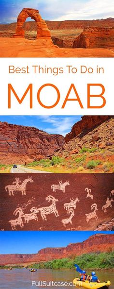 the cover of best things to do in moab, with pictures of horses and people