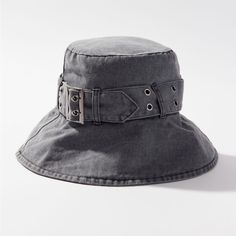 Brand New Black Washed Denim Buckle Hat! Spring Hats From Urban Outfitters, Casual Gray Sun Hat With Curved Brim, Gray Wide Brim Adjustable Bucket Hat, Adjustable Wide Brim Gray Bucket Hat, Gray Brimmed Bucket Hat For Summer, Adjustable Washed Bucket Hat With Short Brim, Gray Curved Brim Bucket Hat For Summer, Casual Gray Brimmed Sun Hat, Gray Adjustable Bucket Hat With Short Brim