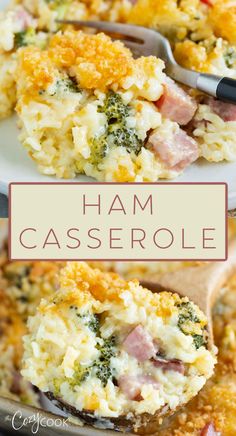 ham casserole on a plate with broccoli and rice. Ham Broccoli Rice Casserole, Recipes With Cooked Ham, Casserole With Broccoli, Easy Casserole Dishes, Cheesy Rice