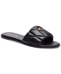 in stock Luxury Coach Sandals For Spring, Coach Luxury Open Toe Sandals, Luxury Coach Sandals With Round Toe, Luxury Open Toe Coach Sandals, Trendy Coach Leather Sandals, Chic Coach Open Toe Sandals, Chic Coach Leather Sandals, Designer Coach Sandals, Chic Coach Sandals With Removable Insole