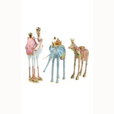 Nativity Magi Animal Figures, Set of 3 by Patience Brewster Patience Brewster Nativity, Reindeer Figure, Patience Brewster, Spirit Of Christmas, The Nativity, Linen Paper, Decor Figurines, Mackenzie Childs, Nativity Scene