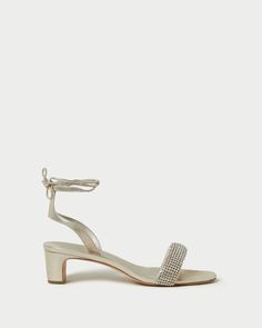 Loeffler Randall | Jackie Champagne Mid Heel Sandal | Heeled Sandals | Footwear Leather Low Heel Lace-up Sandals For Evening, Summer Champagne Heels With Ankle Strap, Glamorous Sandals With Wrapped Heel And Single Toe Strap, Champagne Ankle Strap Heels For Summer, Leather Lace-up Low Heel Sandals For Evening, Evening Lace-up Sandals With Wrapped Low Heel, Evening Lace-up Sandals With Low Heel, Formal Low Heel Lace-up Sandals With Wrapped Heel, Formal Lace-up Sandals With Wrapped Low Heel