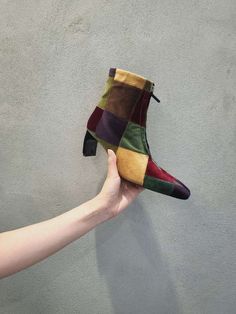 Multicoloured cotton blend velour patchwork ankle boots featuring a front zip fastening a mid high block heel and a pointed tip.    colour: multicolour    upper: cotton 86% modal 14%  lining: 100% leather  outsole: 100% leather    made in italy.    title tag  rosetta getty - zip patchwork velvet boot    description tag  multicoloured cotton blend velour patchwork ankle boots featuring a front zip fastening a mid high block heel and a pointed tip.    meta keywords  rosetta rosetta getty boots patchwork velvet ankle fashion Velvet Boots, Ankle Heels, Rosetta Getty, Block Heels, Ankle Boots, Cotton Blend, Velvet, Boots, Heels