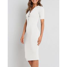 White Rib Button Lapel Collar Bodycon Dress Elegant Summer Bodycon Dress With Button Closure, Summer Knee-length Bodycon Dress With Button Closure, Spring Bodycon Dress With Buttons, Dresses Bodycon, Bodycon Dresses, Lapel Collar, Women Dresses, Apricot, Sweater Dress