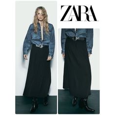 High-Waist Skirt With A Belt. Front Zip And Metal Hook Fastening. Flared Hem. M5 L10 M4 Zara Relaxed Fit Maxi Skirt For Fall, Zara Maxi Skirt For Fall, Zara Long Skirt For Winter, Zara Long Winter Skirt, Zara Maxi Skirt For Workwear, Trendy Black Maxi Skirt For Fall, Zara Fall Maxi Skirt, Zara Black Midi Skirt, Skirt With Combat Boots