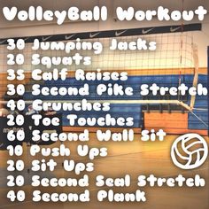 the volleyball workout poster shows how to set up an indoor volleyball court for two players