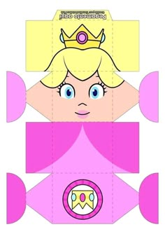 the paper doll is made to look like she's wearing a crown and has blue eyes