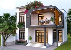 this is an artist's rendering of a two story house with balconyes and balconies