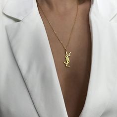 Ysl Necklace Aesthetic, Ysl Necklace Gold, Dior Necklace Gold, Chanel Necklace Aesthetic, Ysl Aesthetic Outfit, White Gold Aesthetic, Branded Necklace, White And Gold Aesthetic, Ysl Ring