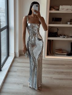 Sexy High Waist Sling Backless Silver Maxi Dresses For Women Season: All season Waistline: empire Dresses Length: Ankle-Length Gaun Fashion, Maxi Robes, Sling Dress, Halter Mini Dress, Style Maxi Dress, Botswana, Barbados, Estonia, Evening Party