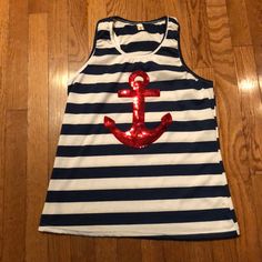 Xjf Mc Brand Tank. Never Worn. Size Says. L But I Would Say More Of A Medium-Large. Nautical Blue Top For Beach, White Nautical Tops For Vacation, Patriotic Red Tops For Beach, Navy Tops For Beach Season, Red Top For 4th Of July Beach Outing, Red Top For Beach And 4th Of July, Red Tops For 4th Of July Vacation, Red Sleeveless Tops For Beach Season, Red Tops For Vacation And 4th Of July