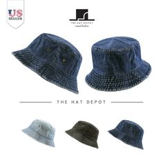 The Hat Depot  Washed Cotton Denim Bucket Hat 100% Cotton The Hat Depot WASHED COTTON DENIM & TIE DYE BUCKET HAT - This fascinating and classic denim bucket hat is perfect bucket hat for anywhere you go with outdoor activities. This denim bucket hat combines both various your daily styles to turn your head and comfort for your all-day wear. You can use it for your usual day-to-day activities. A Must Have Item! PREMIUM QUALITY - The 100% cotton make it, cozy and comfortable for the perfect fit, e Denim Blue Bucket Hat With Short Brim, Medium Wash Denim Bucket Hat With Wide Brim, Denim Blue Bucket Hat, Denim Blue Short Brim Denim Hats, Denim Blue Short Brim Hats, Adjustable Denim Bucket Hat With Short Brim, Denim Bucket Hat, One Size Fits Most, Denim Hat With Short Brim, Brimmed Denim Blue Bucket Hat