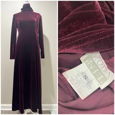 "Excellent vintage condition! Labeled a small, stretchy so might also fit a medium. Please review all measurements. Length - 50\" Sleeve length - 22\" Armpit to armpit - 18\" Hips - 21\" and will stretch Waist - 15\"" Fitted Full-length Maxi Dress For Fall, Fitted Floor-length Maxi Dress For Fall, Vintage Formal Maxi Dress For Fall, Formal Vintage Maxi Dress For Fall, Vintage Full-length Maxi Dress For Formal Occasions, Vintage Full Length Maxi Dress For Formal Occasions, Formal Maxi Dress For Fall, Fall Long Maxi Dress, Vintage Long Fitted Maxi Dress