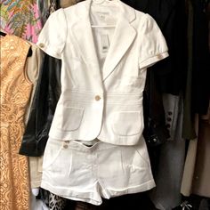 Nwt White Suit Blazer And Shorts. Perfect Safari Look. Both Pieces Are Size 8 White Workwear Sets With Pockets, White Sets With Pockets For Spring, White Casual Pantsuit With Pockets, Casual White Pantsuit With Pockets, White Fitted Summer Sets, White Short Sleeve Sets With Pockets, White Pantsuit With Pockets For Work, White Cotton Sets For Workwear, White Sets With Pockets And Short Sleeves