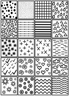 black and white patterns with different shapes