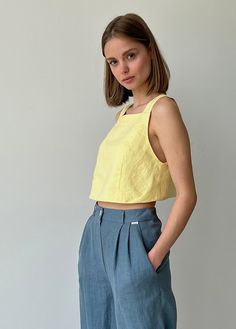 Yellow Linen Crop Top With Wide Straps Cropped Linen Top for - Etsy Linen Sleeveless Top, Linen Crop Top, Linen Crops, Linen Tank Top, Linen Tank, Summer Crop Tops, Linen Style, Linen Blouse, Style Hair