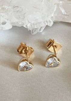 Tramps+Thieves Hecate Studs - Whim BTQ Gold Cubic Zirconia Heart Earrings For Party, Gold Heart-shaped Cubic Zirconia Earrings, Elegant Silver Heart Earrings, Gold Plated, Elegant Gold Plated Heart Earrings For Party, Elegant Gold Plated Heart Earrings For Wedding, Gold Double Heart Earrings For Formal Occasions, Gold Cubic Zirconia Earrings With Heart Charm, Gold Heart-shaped Earrings For Formal Occasions, Gold Heart-shaped Formal Earrings