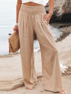 Simple Casual Solid Color Ramie Cotton Wide Legs Pants WHITE-2XL Loose Trousers, Wide Leg Linen Pants, Linen Style, Pantalon Large, Linen Trousers, Tai Chi, Look Casual, Palazzo Pants, Outfit Casual